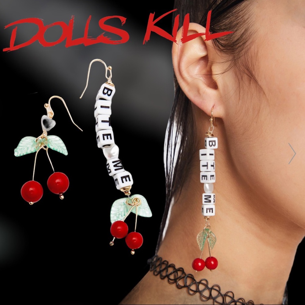 BITE ME BEADS CHERRIES DROP EARRINGS NWT